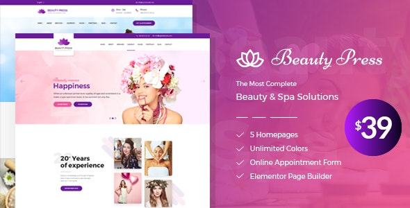 ThemeForest BeautyPress - Download Beauty Spa WordPress Theme