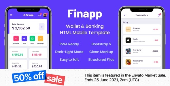 ThemeForest Finapp - Download Wallet and Banking HTML Mobile Template