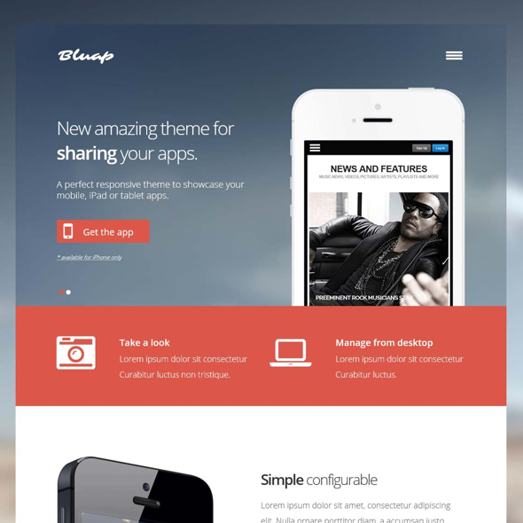 GavickPro Bluap - Download Responsive App WordPress Themes for Mobile Ipad and Tablet Showcase