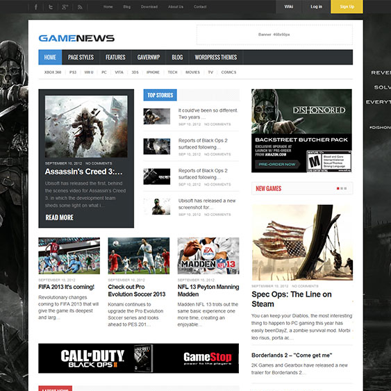 GavickPro Game News - Download WordPress Theme for Gaming Portal