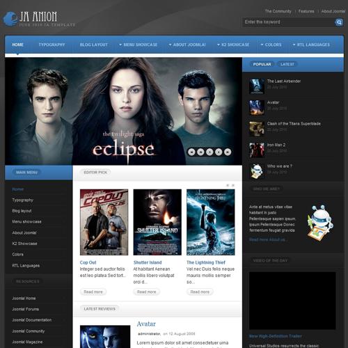 JA Anion - Download Joomla Movie Site Template