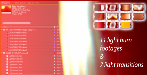 Light transitions and burns (AE CS4 and footages) - Download Videohive 140862