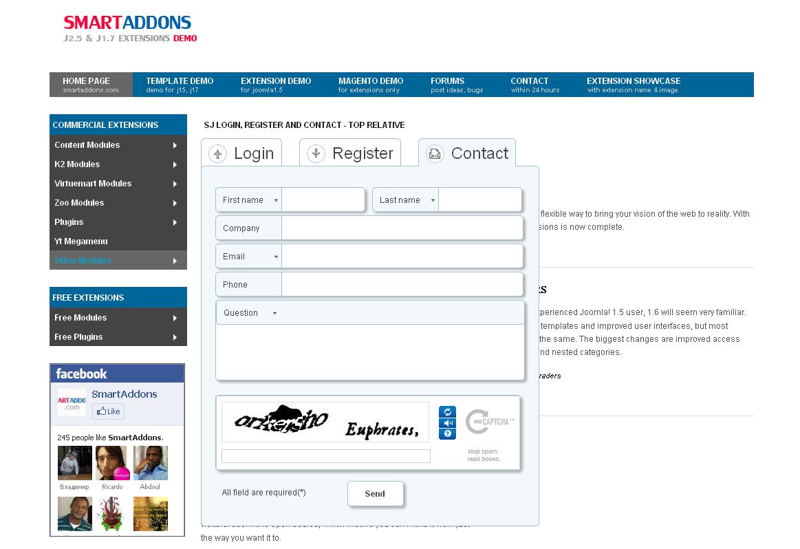 SJ Login, Register and Contact - Download Joomla! Module