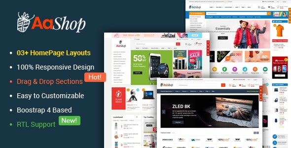 ThemeForest AaShop - Download Responsive & Multipurpose Sectioned Bootstrap 4 Shopify Theme