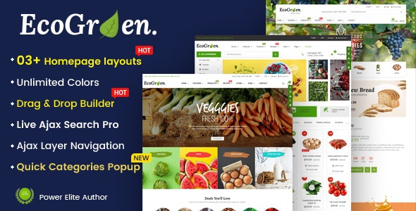 ThemeForest EcoGreen - Download Multipurpose Organic, Fruit, Vegetables Shopify Responsive Theme