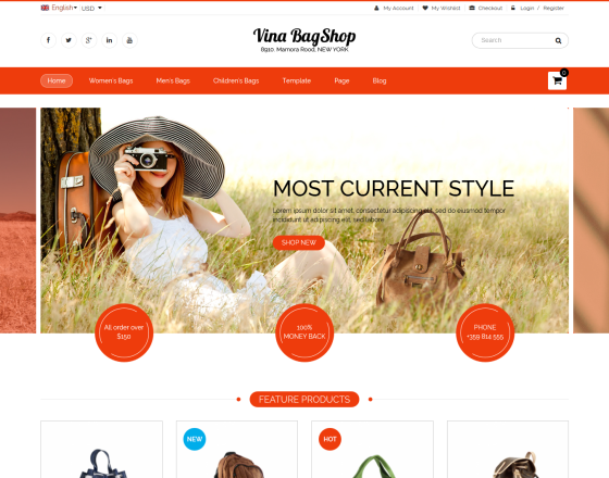 VinaGecko BagShop - Download Responsive Handbags Store Joomla Template