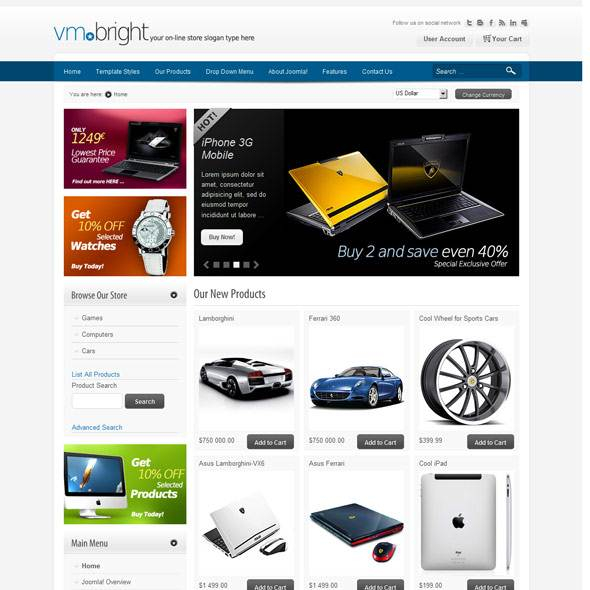VirtuemartTemplates VM Bright - Download Virtuemart Joomla Template