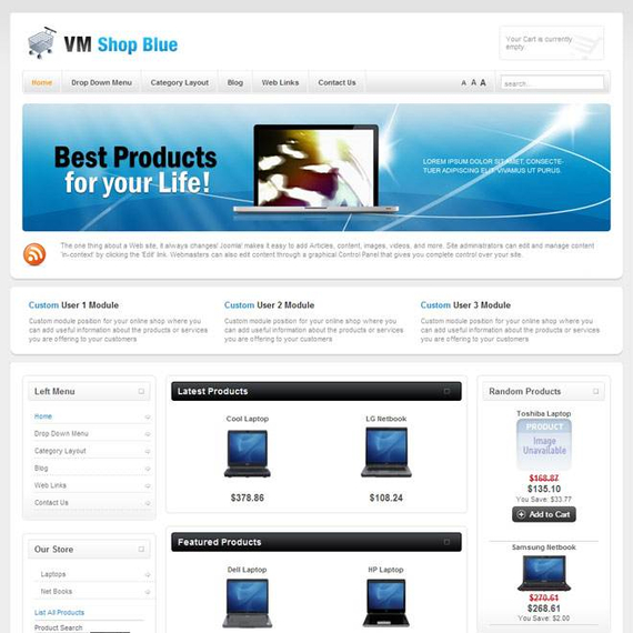 VirtuemartTemplates VM Shop Blue - Download Virtuemart Joomla Template