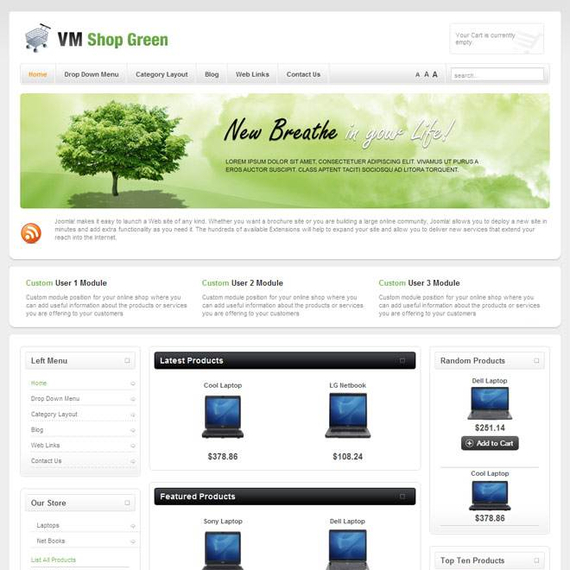 VirtuemartTemplates Vm Shop Green - Download Virtuemart Joomla Template