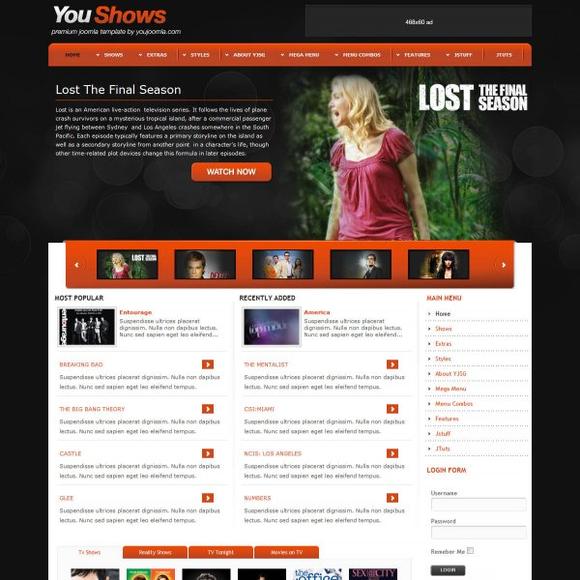 YJ YouShows - Download Joomla TV Shows Template